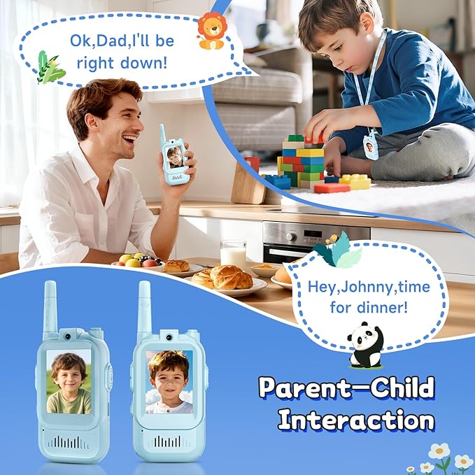 Video Walkie Talkies for Kids, Handheld 2 Pack Rechargeable Video Intercom Kids Walkies Talkies, Indoor Outdoor Toys for Family Games, Outside, Camping, Hiking for Boys Girls Ages 3-12 (Blue/Blue)