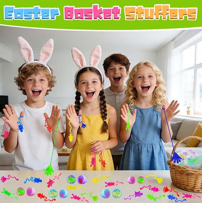 Voiiake Easter Egg Fillers & Basket Stuffer Essentials - 48Pcs Mini Sticky Toys Hands for Kids Teens Boys Girls, Bulk Party Favors Supplies , Treasure Box Toys for Classroom , Egg Hunt Party Supplies