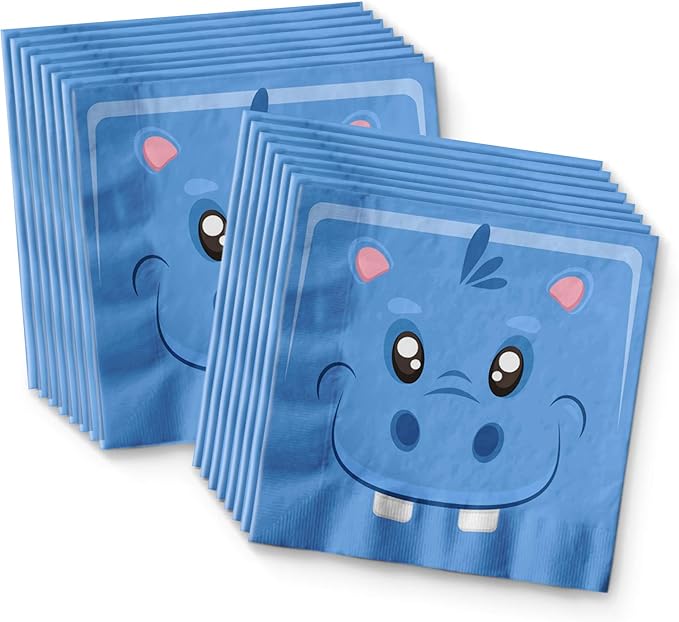 Hippo Birthday Party Supplies - Zoo Animal Party Supplies - Wild Animal Party Supplies | Tableware Set Includes Plates, Napkins and Cups | Kit for 16