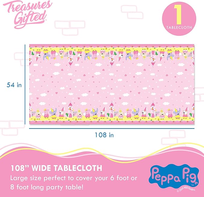 Treasures Gifted Officially Licensed Princess Peppa Pig Birthday Decorations - Pack of 1 Tablecloth - Large Rectangular Table Cover 54in x 108in - Peppa Pig Party Supplies