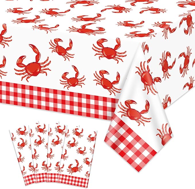 4 Pcs Crab Tablecloths, Plastic Seafood Decorations Crab Tablecloths for Seafood Boil Party Supplies Crayfish Boil Theme Party, 51 x 86 inch
