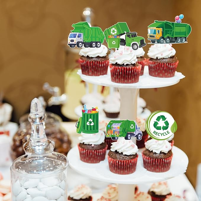 Trash Truck Birthday Party Decorations, 40PCS Garbage Truck Cupcake Toppers Decoration,Cartoon Garbage Truck Cupcake Picks Decor Supplies