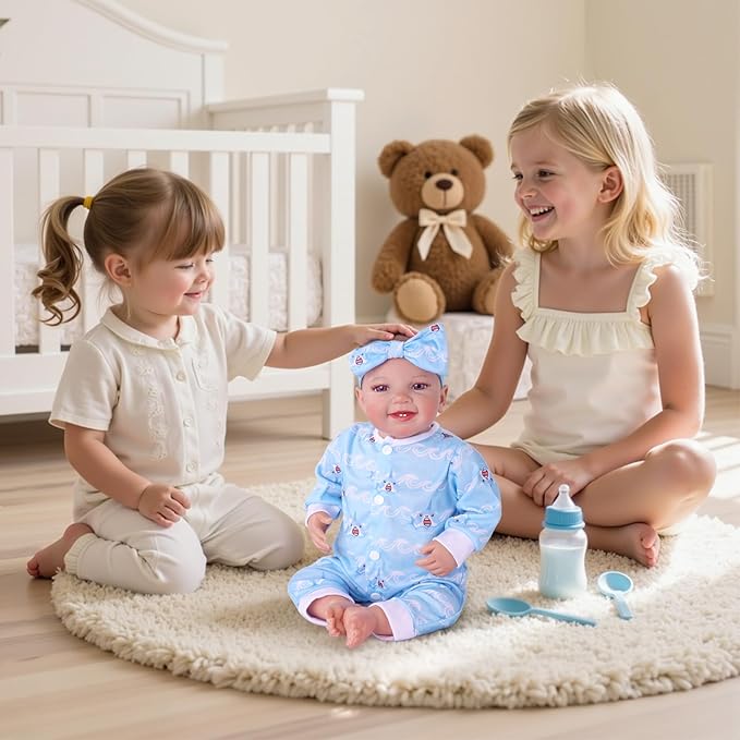 BABESIDE 5 Sets of Reborn Baby Doll Clothes with Doll Headband for 17-22 Inch Dolls, Realistic Baby Doll Clothes and Accessories Set with Various Cute Patterns for Real Life Baby Dolls