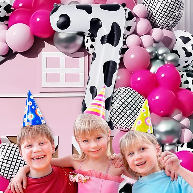 Cow Print Number 7 Balloon, Large 40 Inch Cow Number Birthday Balloons, Foil Mylar Number 7 Balloons for 7 Year Old Birthday Party Decorations Supplies Animal Farm Cowboy Cowgirl Themed Party
