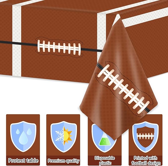 3PCS Football Tablecloths Football Birthday Plastic Table Cloth Party Decorations Football Disposable Table Covers Touchdown Game Day for Rectangle Tables Sports Party Supplies, 54 X 108 Inches