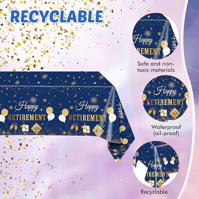 41PCS Retirement Decorations For Women Men Blue Gold Happy Retirement Party Supplies Decor Napkins Plates Tablecloth Tableware Set Serves 20