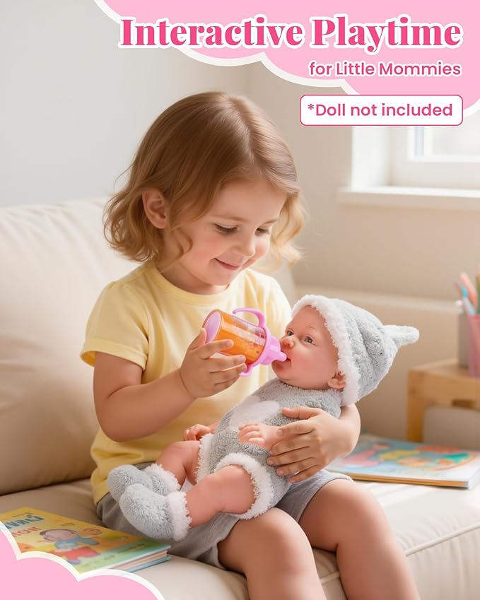 BABESIDE 11 Pcs Baby Doll Accessories Set - Baby Doll Bottles, Diapers, Pacifiers, Bib, Plate - Baby Doll Stuff & Toys for Little Girls