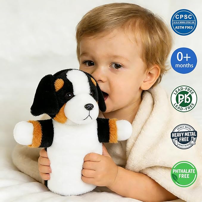 Plush Dog Hand Puppet for Children Educational Pretend Play Animal Puppet for Storytelling Classroom Theater Party Gift for Toddlers Bernese Mountain Dog