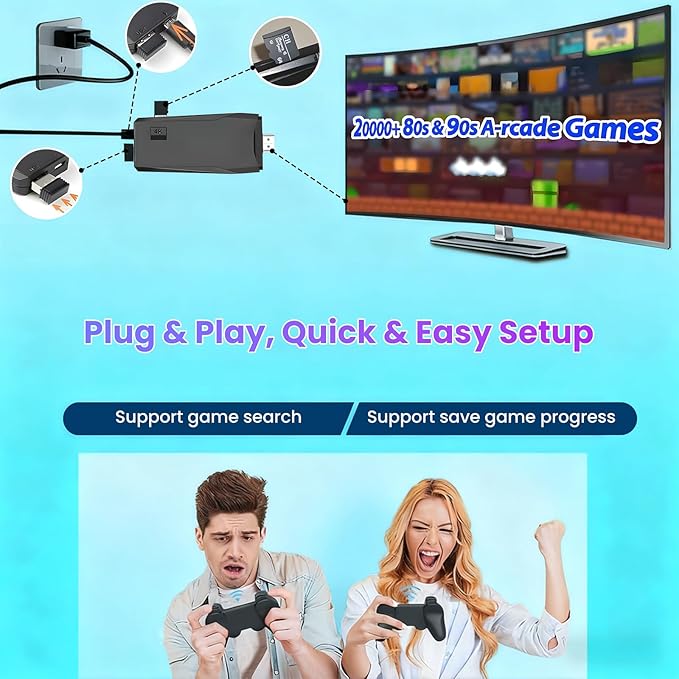 2026 Retro Gaming Console with 20,000+ Classic Video Games, 4K HDMI Out Wireless Retro Game Console with Dual 2.4G Controllers, Plug and Play Video Games for Birthday Gifts