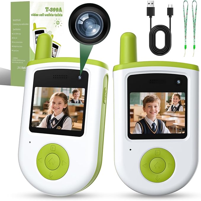 Video Walkie Talkies for Kids,2 Pack Rechargeable Kids Walkie Talkies with Video Call & Camera,Send Photos/Text,3 Mini Games & 1000ft Range, Camping, Birthday,Hiking Gift for 3-12 Year Old Boys Girls