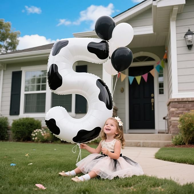 40 Inch Cow Print Balloon Number 5 Balloon Jumbo Mylar Foil Helium Balloon for 15 25 35 50 Big Giant Jumbo Huge Foil Mylar Balloons 55th 65th Birthday Balloons Men Women Party Decorations