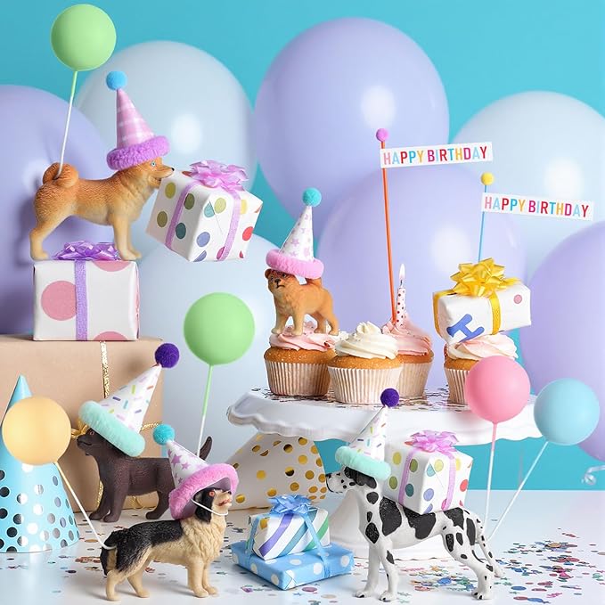 Weysat 37 Pcs Dog Birthday Party Decorations, Puppy Cake Cupcake Toppers with Mini Hats Miniature Flags Gift Boxes Balls Figure Models for Dog Puppy Themed Party Supplies for Adults