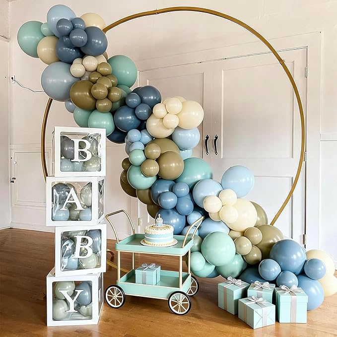 FunHot Blue Green Balloons, 50 Pcs Sage Green Blue Latex Balloon, 12 Inch Pastel Yellow Ivory Helium Balloons for Boy Baby Shower Wild Birthday Wedding Boho Gender Reveal Engagement Party Decorations