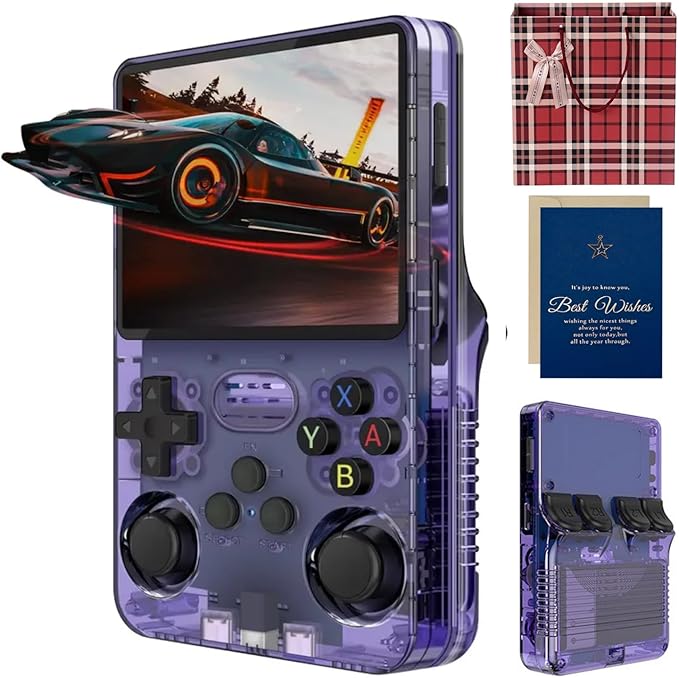 R36s Handheld Game Console, 3.5 Inch IPS Screen Retro Handheld Game Console with 128g TF 3000mah Battery, Built-in 21000+ Classic Games for Adults (Translucent Purple 128G)
