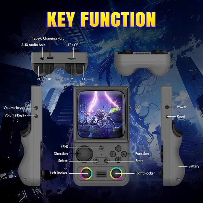 R36TMAX Upgraded Retro Handheld Game Console with 4000mAh Battery, 4.0'' IPS Screen, Retro Gaming Console with Portable Case, Supports WiFi Networked Fighting and OTG (Classic Grey)