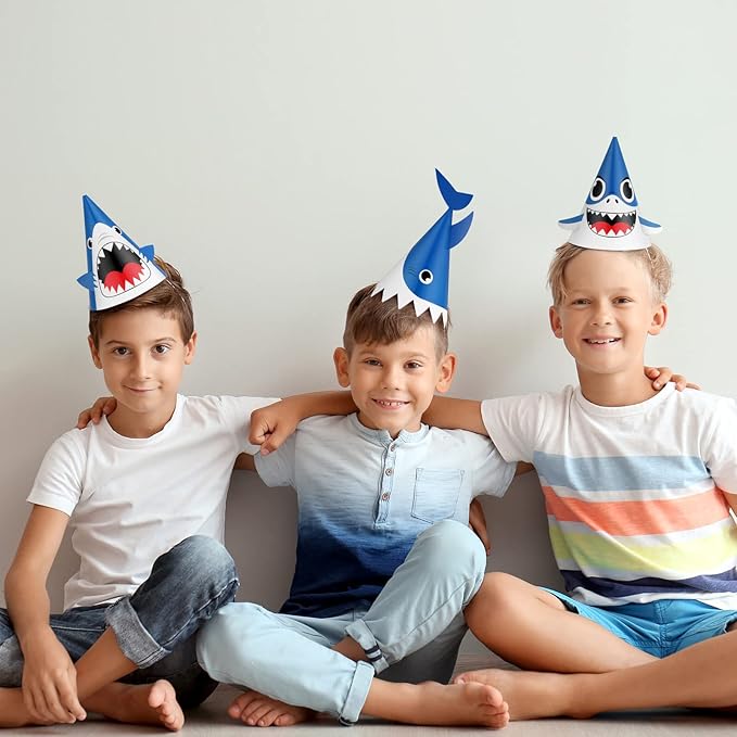 Chinco Shark Party Hats Shark Birthday Hat for Birthday Party Supplies and Decorations, 12. 7 x 7. 9 Inches, 3 Styles