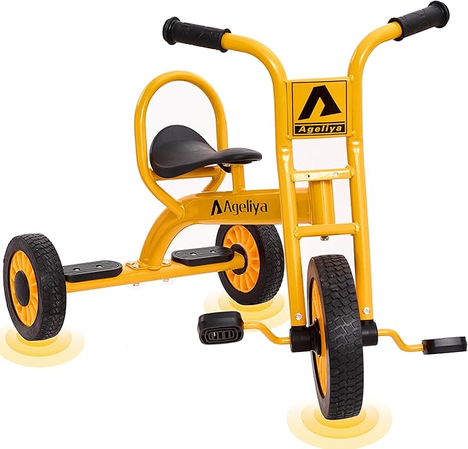 Preschool Kids Tricycle for Rider Age 3-5, Durable Metal Pedal Trike for Boys Girls, Big Kid Tricycle with Non-Slip Grip, Solid Rubber Tires -Outdoor Playschool Daycare Playground Equipment