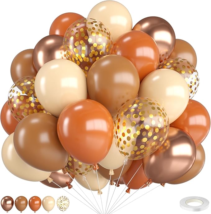 Fall Balloons,12 Inch Brown Burnt Orange Nude Champagne Gold and Confetti Balloons for Fall Baby Shower Autumn Birthday Wedding Halloween Thanksgiving Party Decorations