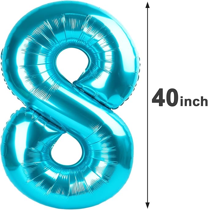 Blue Foil Number 8 Balloon 40 Inch, Helium Mylar Eight Number 8 18 28 38 48 58 80 88 Birthday Balloons, 8th Blue Women Men Wedding Anniversary, Graduations Party Supplies