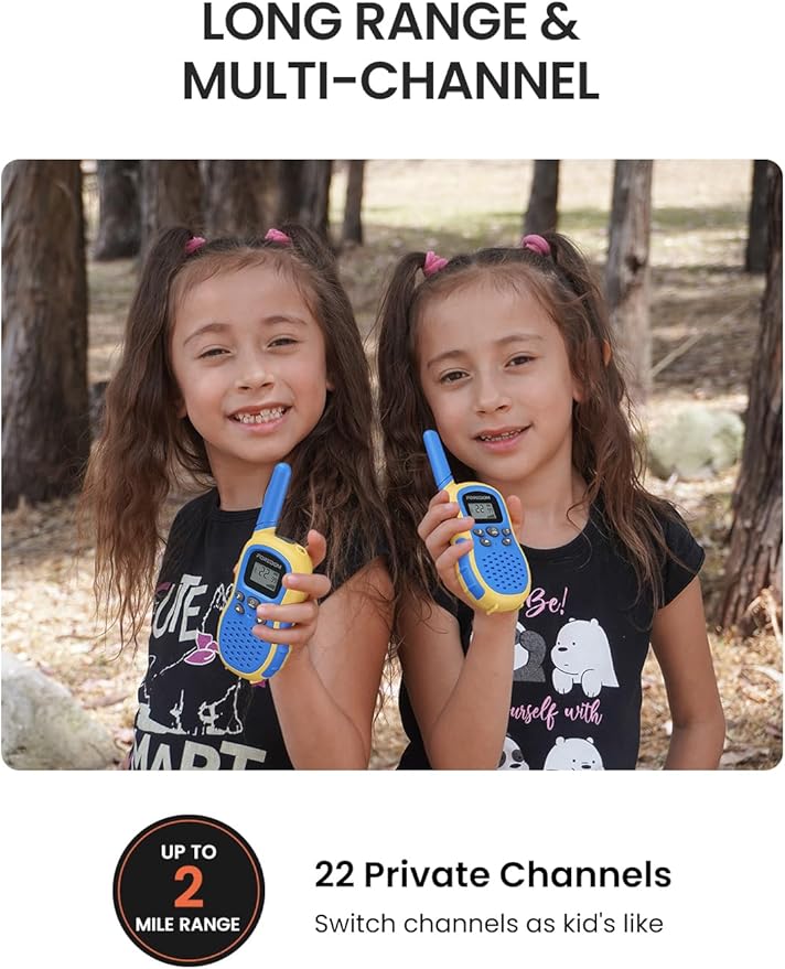 FOREDOM Rechargeable Walkie Talkies for Kids Walkie Talkies Long Range for Boy & Girl Age 3 to 12 Year Old Birthday Toys with Flashlight, 2 Pack