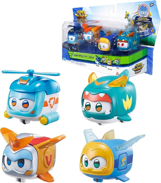Super Wings Glow & Face-Changing Transformer Toys - Jerome Golden Boy Shine Tino Pet, Stacking Toys for Toddlers & Kids 3-7 Years