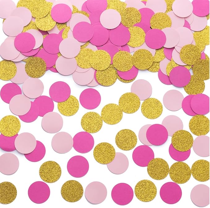 Hot Pink Gold and Pink Confetti Table Decoration for Valentine's Day Baby Shower Bridal Hen Bachelorette Party,1.2 inch in Diameter,200 Counts