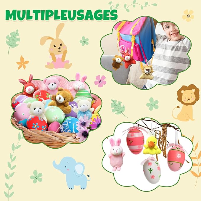 32Pcs Mini Plush Animals Toy Set Assortment Easter Christmas Bulk Stuffed Keychain Party Favors for Kids Small Animals Decorations Toys Carnival Prizes Birthday Goodie Bag Fillers