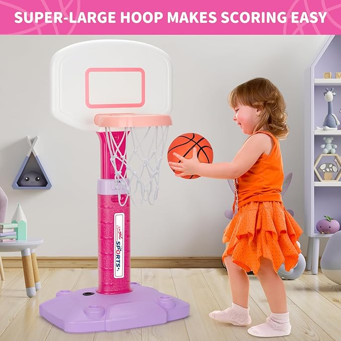 Toddler Basketball Hoop Indoor for Age 1-3, Adjustable Kids Basketball Hoop, Mini Basketball Hoops with 3 Balls for Outdoor Poolside, Birthday Christmas Sport Toys Gift for Baby Boy Girl 1 2 3 4, Pink