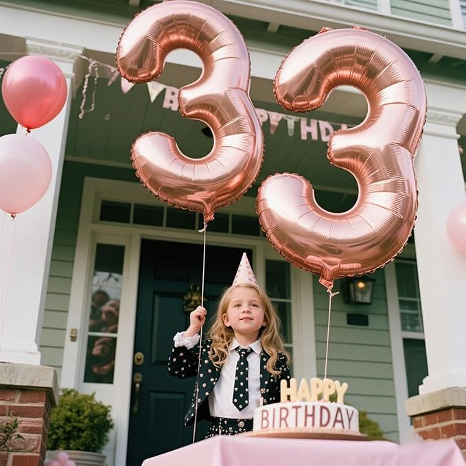 Rose Gold Number 3 Balloon 40 Inch,Foil Mylar 3 Number Balloons 13 23 30 33 Numbers Balloon Birthday Anniversary Decorations Photo Props Decorations Supplies