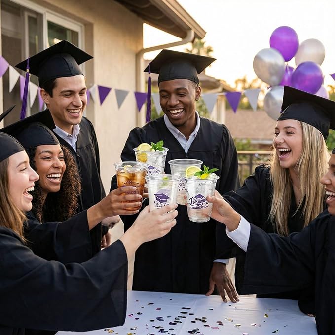 Eaasty 200 Pcs 12oz Graduation Cups 2026 Disposable Plastic Cups for Class of 2026 Graduation Party Congrats Grad Elegant Party Supplies Tableware Decorations (Purple)