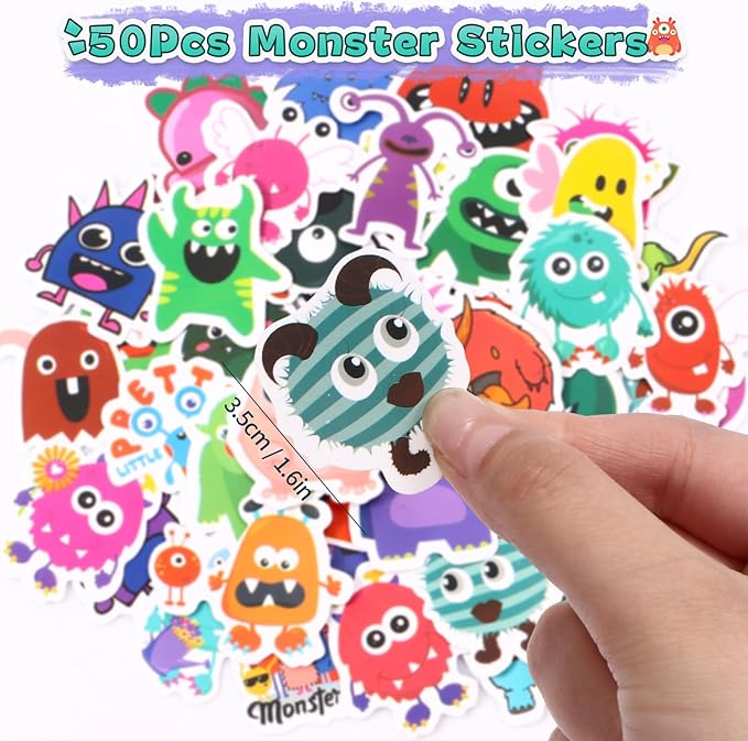 98Pcs Monster Party Favors Birthday Supplies for Kids, Drinking Straw Keychain Slap Bracelet Glow Tattoo Sticker Cartoon Sticker, Goodie Bag Stuffer Filler Girls Boys Monster Party Supplies Decor