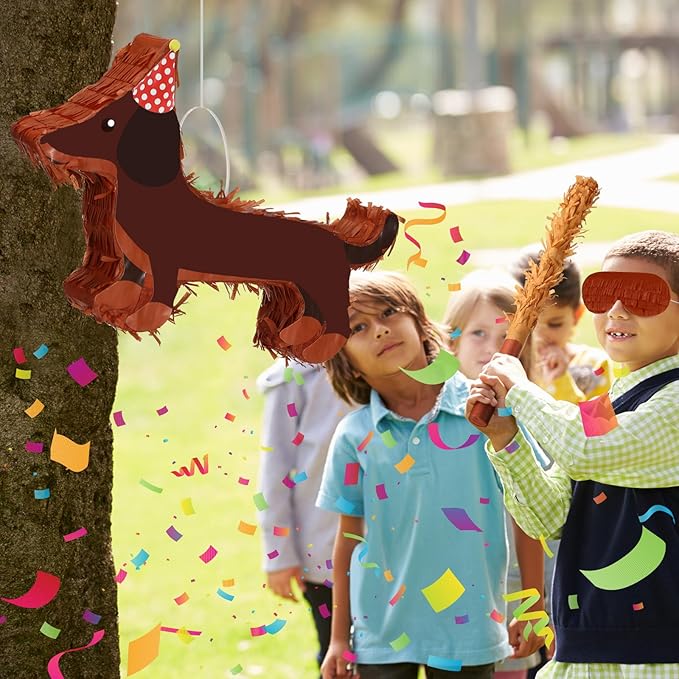 Dachshund Dog Piñata 3D Puppy Birthday Decoration with a Blindfold and Bat for Kids Girls Boys Gift Holiday Piñata Party Baby Shower Supplies