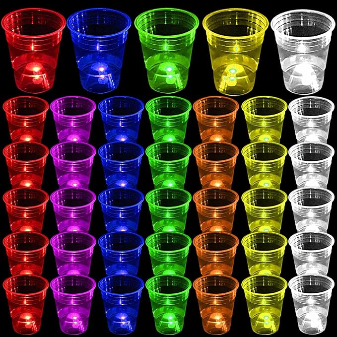 mishunyus 40 Pcs Glow Party Cups,16 oz Plastic Cup Favors for Neon Party Supplies Decoration,Glow In The Dark Cups Neon Party,20th 30th 40th 50th 60th Birthday Party, 7 Colors
