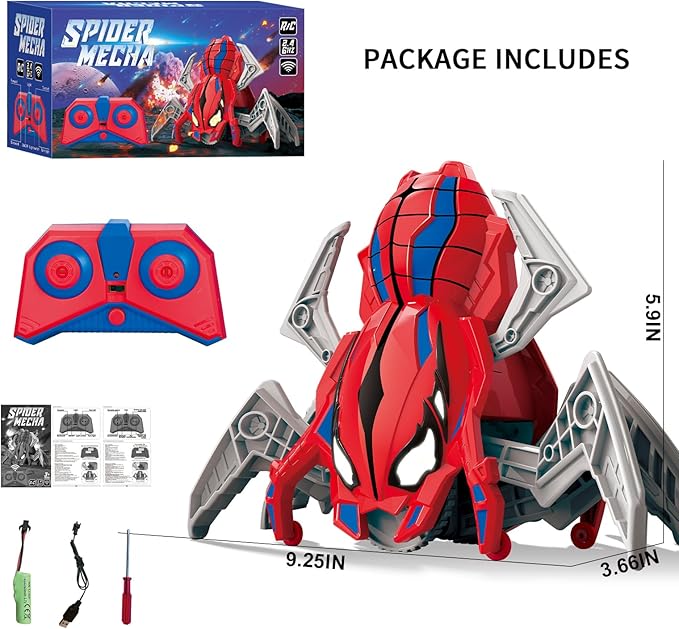 Remote Control Spider Toys for Boys 4-6 with Eyes Lights, Moving Legs, Fast Speed & 360° Spin, Rechargeable RC Spider Kids Toys for Ages 3-4 6-8 Ideal Party Christmas Birthday Gift for Kids