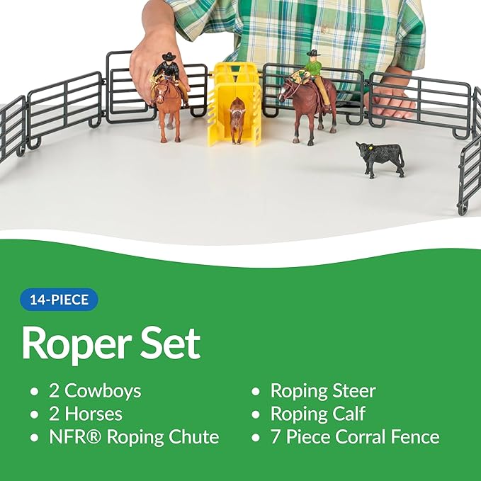 Big Country Toys 14 Piece Roper Set - Cowboy Toys - Horse Toy Figurines & Playsets