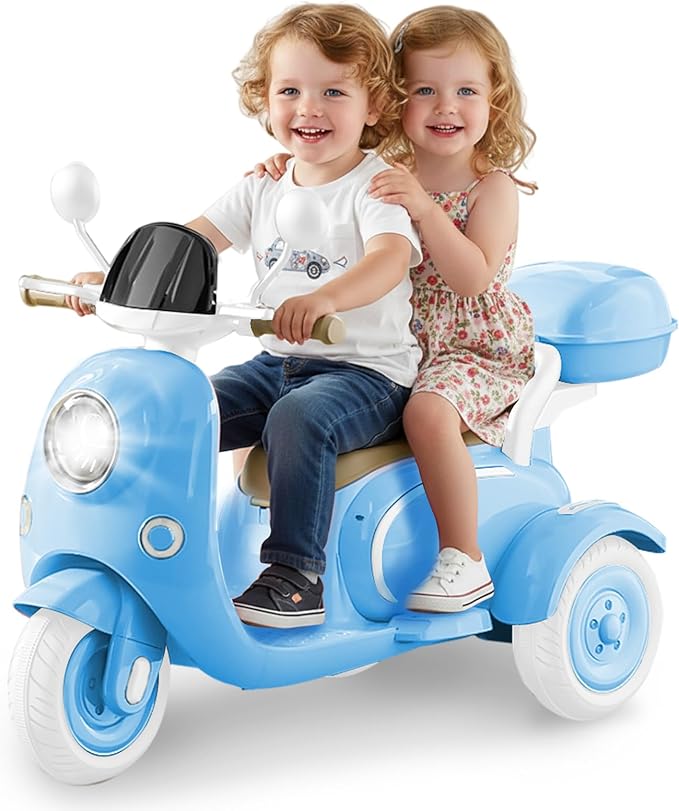 HEIMILI 12V Kids Electric Motorcycle for Girls, 3 Wheel Ride On Motorcycle for Kids 3-5 Years, Mini Battery Powered Motorbike with Bluetooth & MP3, Toddler Electric Ride On Toy, Blue
