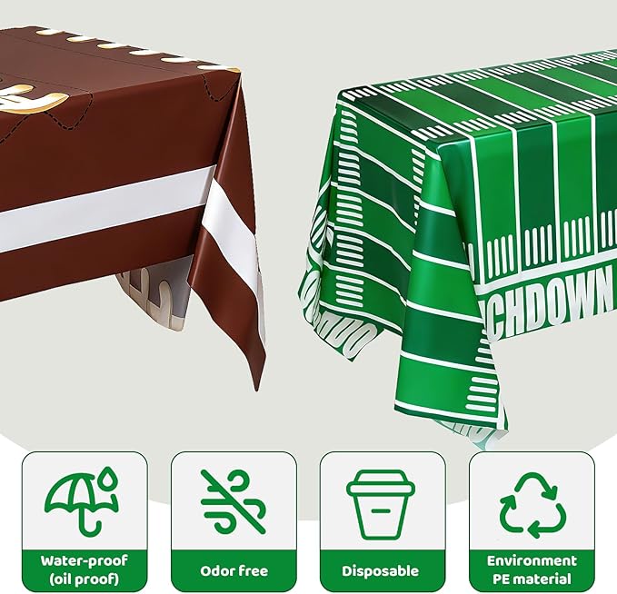 Accevo Football Party Decorations Disposable Tablecloth Plastic Touchdown Table Cover, Game Day Theme Table Cloth, Perfect for Football Birthday Party Supplies 54 X 108Inch, 2 Pack