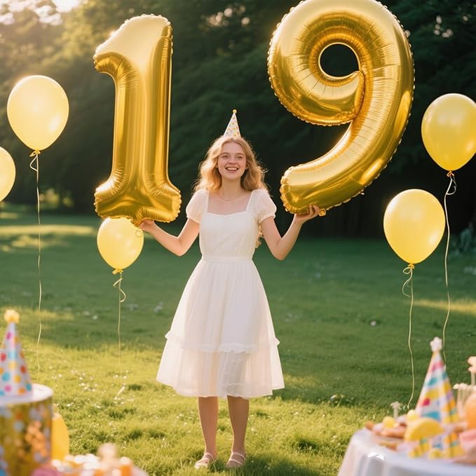 40 Inch Gold Balloon Number 19 Balloon,Jumbo Mylar Foil Helium Balloon for 19 Birthday Digital Balloons for Birthday Party,Wedding Anniversary Party Decorations
