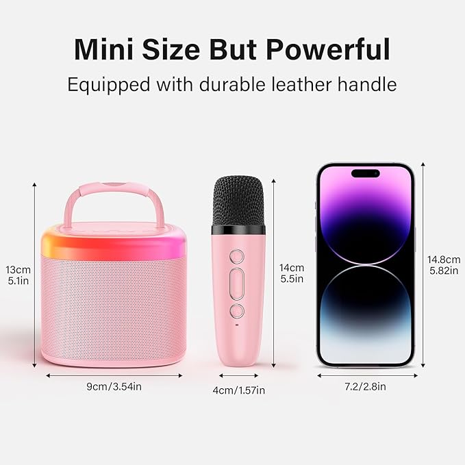Karaoke Machine for Adults Kids, Mini Karaoke Machine with 2 Wireless Microphones, Portable Singing Speaker for Home Party, Kids Holiday Birthday Gifts, Music for Girls Boys All Age 3-12+