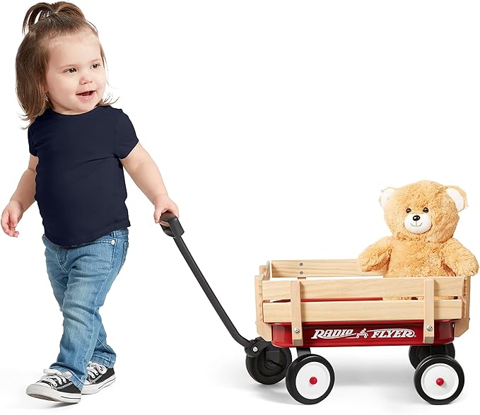 Radio Flyer Mini Steel and Wood Wagon for Kids, 19" Toy Wagon for Kids Aged 1.5+, with Teddy Bear, Play-Size Version of the Classic, Durable Wheels, Working Handle, for Toys, Crafts & Gift Displays