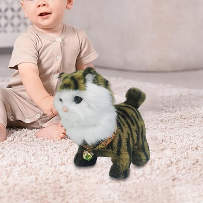Electronic Walking Cat Toy, Robotic Pet, Vivid, Realistic, with Moving Tail, and, for Children, Brown
