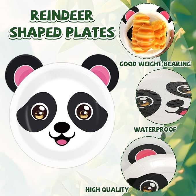 48Pcs Panda Birthday Party Supplies Panda Paper Plates Disposable Pandas Dessert Dinnerware Pandas Themed Party Favors Decorations Tableware Decor for Kids Cartoon Baby Shower Decoration
