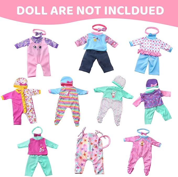 UNICORN ELEMENT 10 Sets Baby Doll Clothes for 14-18 Inch Dolls, 17 Inch Baby Doll Clothes and Headbands Outfits Pjs Accessories for 43cm New Born Dolls