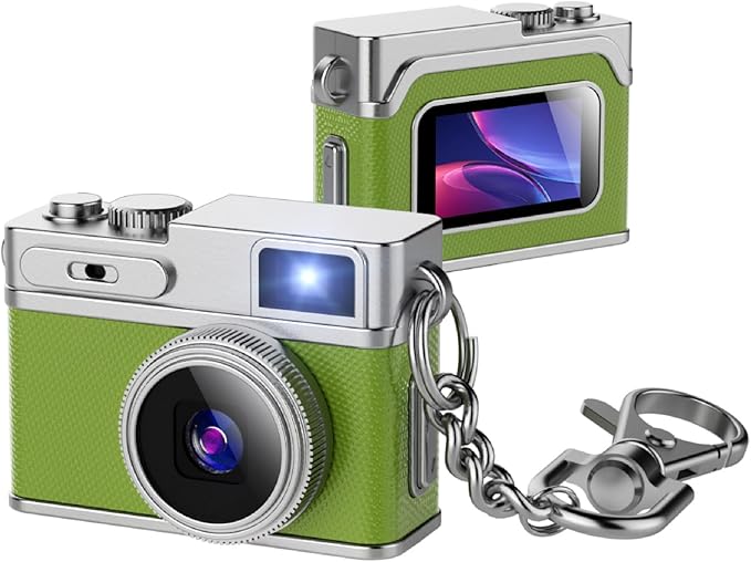 1080P HD Tiny Retro Keychain Digital Camera, with 32GB SD Card & OTG Adapter & Card Reader, 0.96" Screen Vintage Compact Micro Pocket Camera for Travel, Concert, Study Recording - (Green)