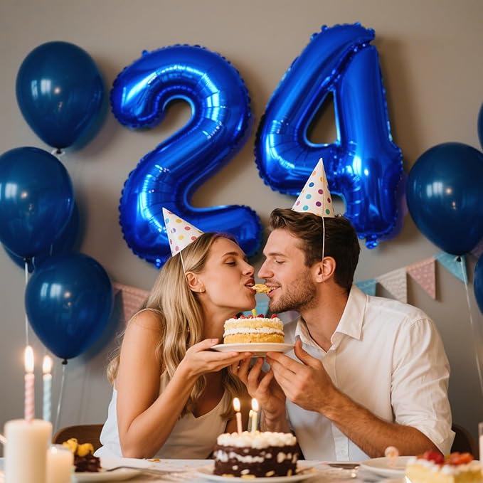 40 Inch Navy blue Number 24 Digital Balloon,Jumbo Mylar Foil Helium Balloon for 24 Balloons for Birthday Party,Wedding Anniversary Party Decorations