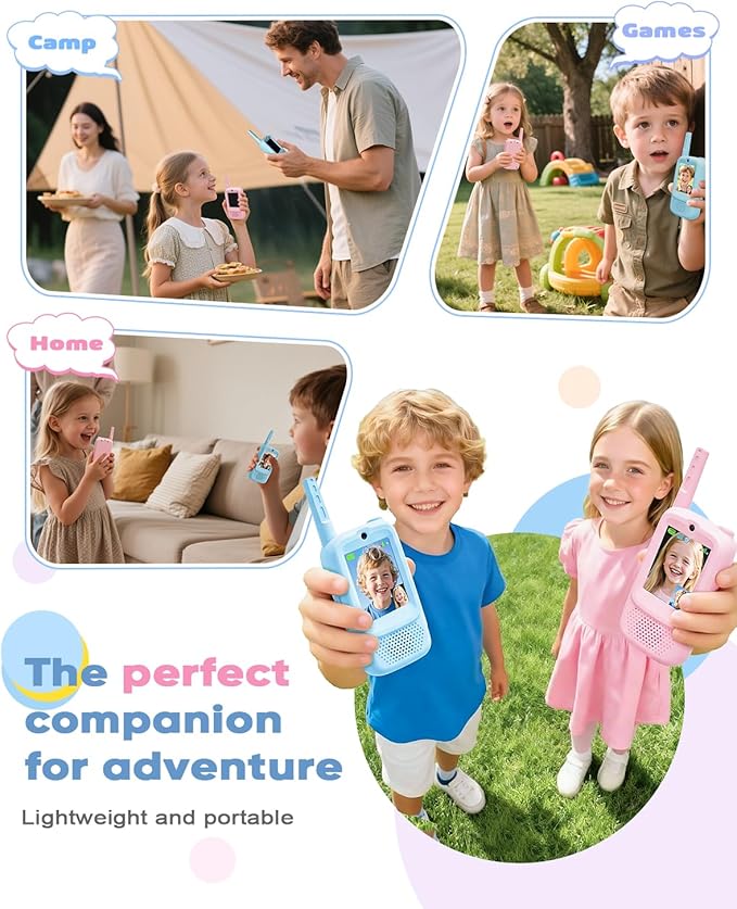 Video Walkie Talkies for Kids, Rechargeable Walkie Talkies Toys 2 Pack with HD Camera & 4 Voice Changer, Birthday Gifts for Age 3-12 Boys Girls, 2 Way Radio Long Range for Family Games Camping Hiking
