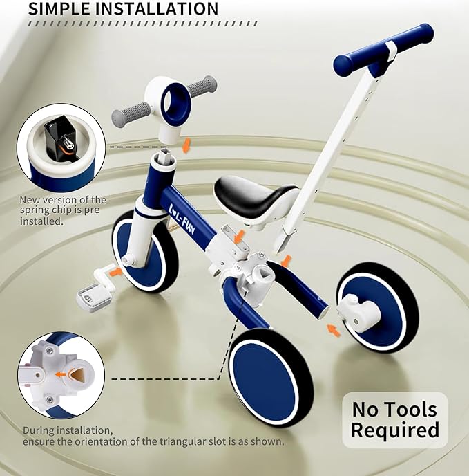 LOL-FUN 5 in 1 Toddler Tricycles for 1-3 Year Olds Boys Girls Toy with Parent Steering Push Handle, Baby Balance Bike 1 Year Old Kids Gift