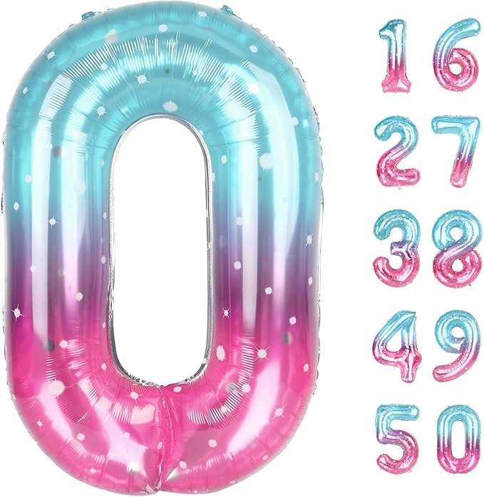 40 Inch Starry Balloon Number 0 Balloons,Jumbo Mylar Foil Helium Balloon for 10 20 30 40 50 60 70 80 90 100 2025 Birthday Digital Balloons for Birthday Party,Wedding Anniversary Party Decorations