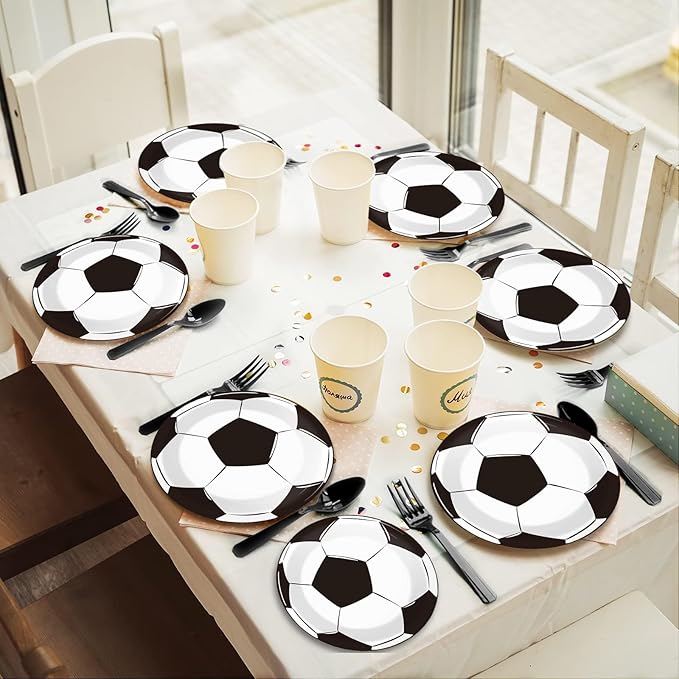 gisgfim 48 PCS Soccer Plates Party Decorations Paper Plates 9 Inch and 7 Inch, Soccer Theme Party Supplies Disposable Dessert Dinner Tableware for Soccer Birthday Party