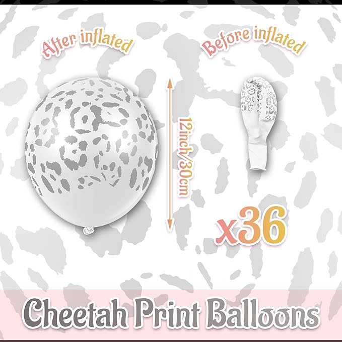 Gejoy 36 Pcs Cheetah Balloons Silver Leopard Print Balloons 12 Inch Spots Latex Leopard Jungle Animal Decorations for Cheetah Zoo Theme Birthday Party Supplies